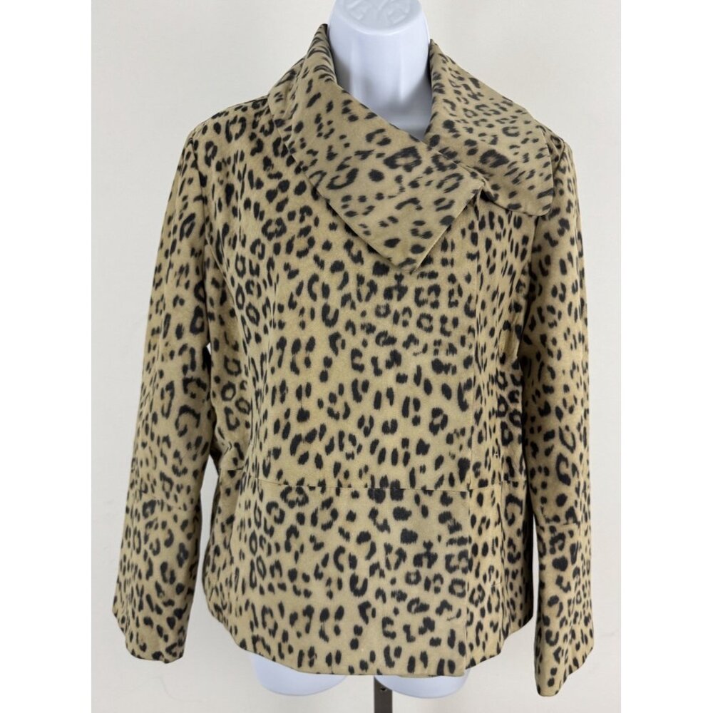 CHICO'S Leopard Print Brushed Leather Asymmetrical Crop Jacket Sz 1